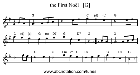 the First No&euml;l   [G] - staff notation