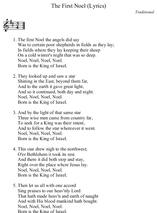 The First Noel (Lyrics) - staff notation