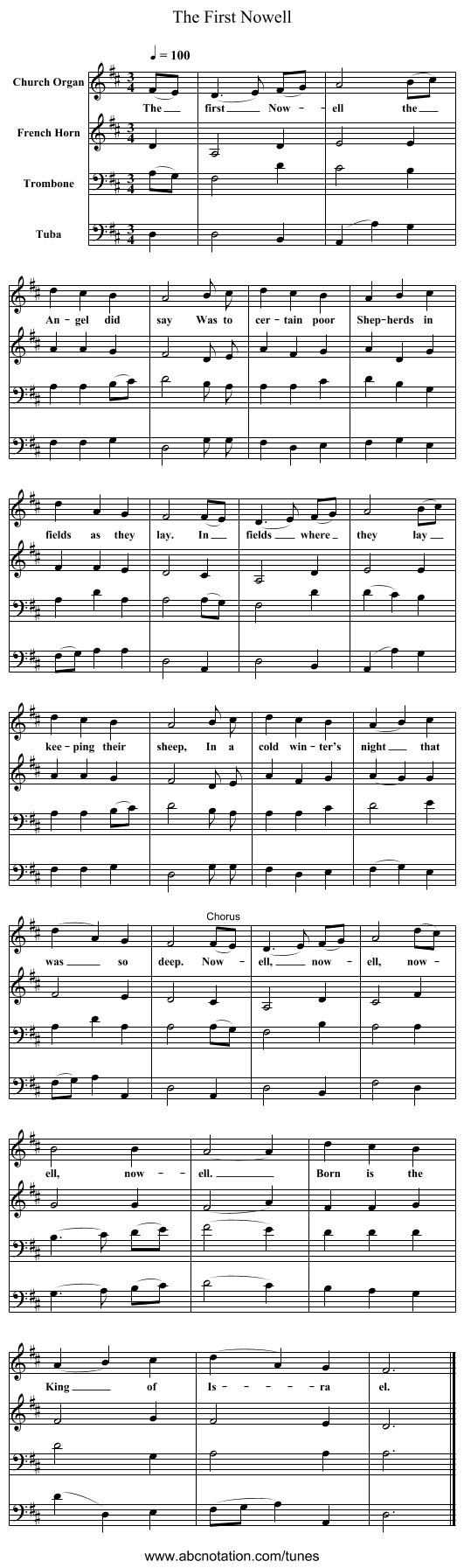 The First Nowell - staff notation