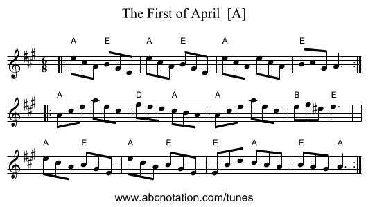 The First of April  [A] - staff notation