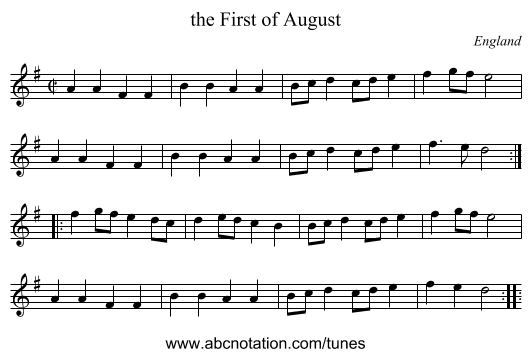 the First of August - staff notation