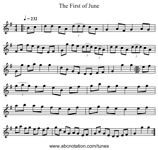 The First of June - staff notation