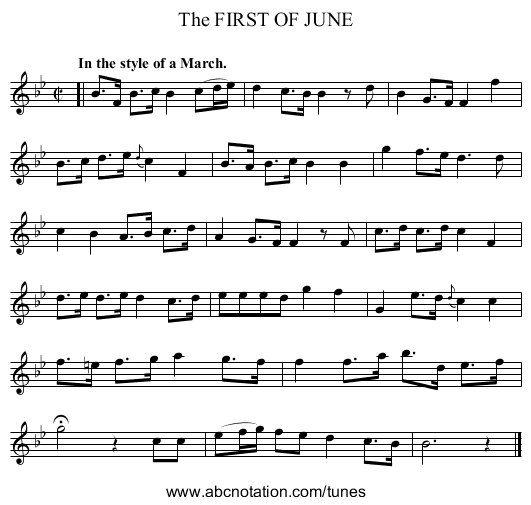 The FIRST OF JUNE - staff notation