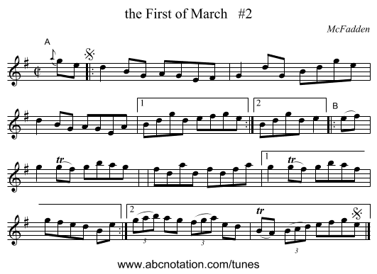 the First of March   #2 - staff notation