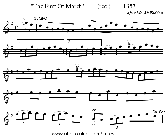 The First Of March        (reel)        1357 - staff notation