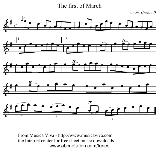 The first of March - staff notation