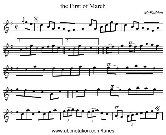 the First of March - staff notation