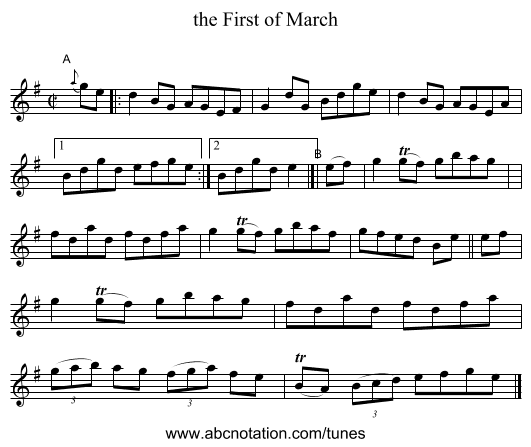 the First of March - staff notation