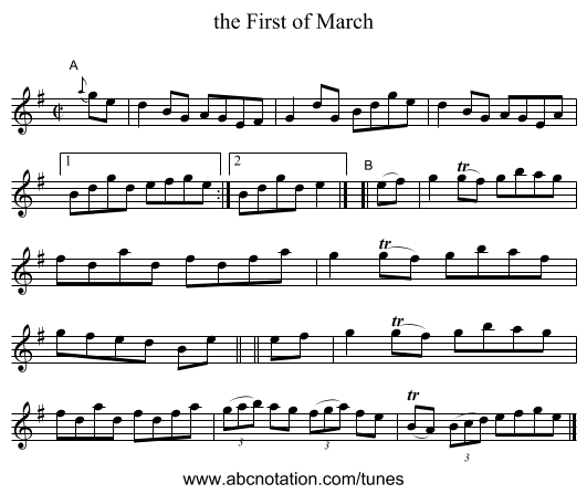 the First of March - staff notation