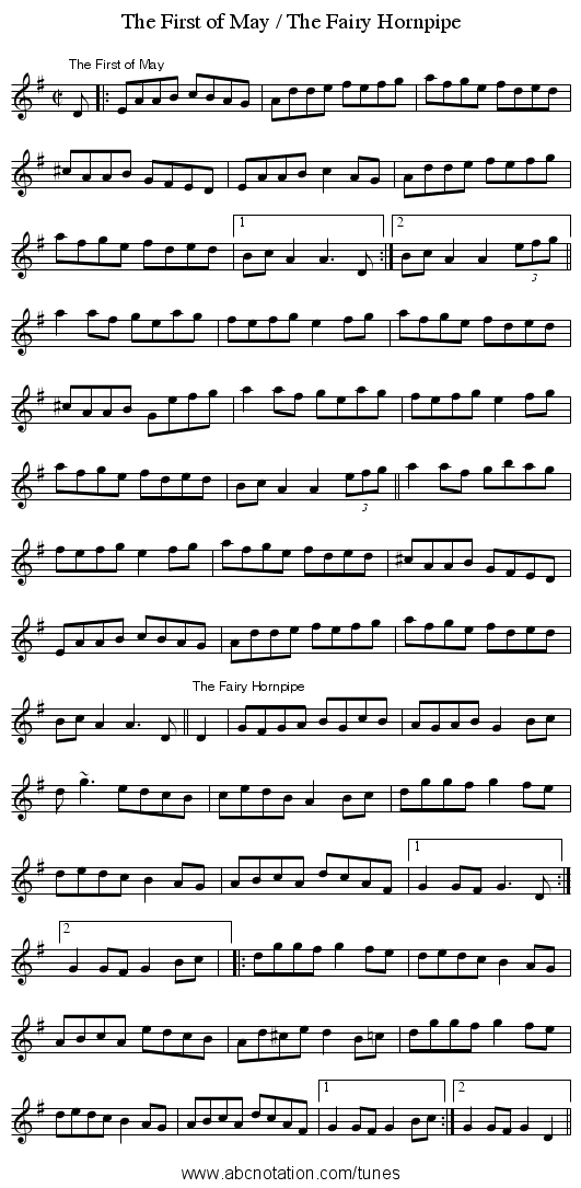 The First of May / The Fairy Hornpipe - staff notation