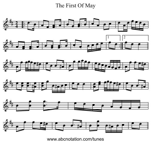 The First Of May - staff notation