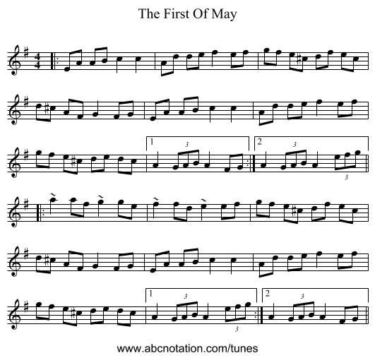 The First Of May - staff notation
