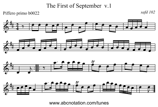 The First of September  v.1 - staff notation