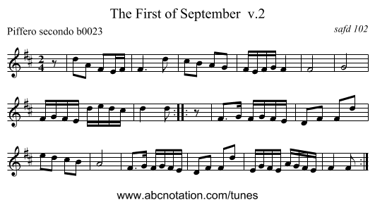 The First of September  v.2 - staff notation