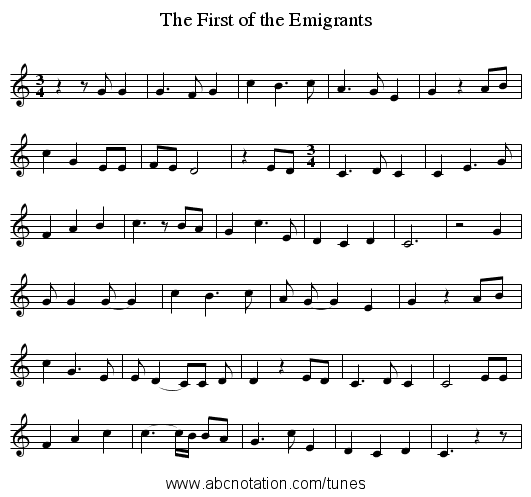 The First of the Emigrants - staff notation