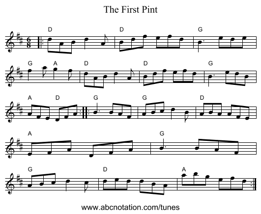 The First Pint - staff notation