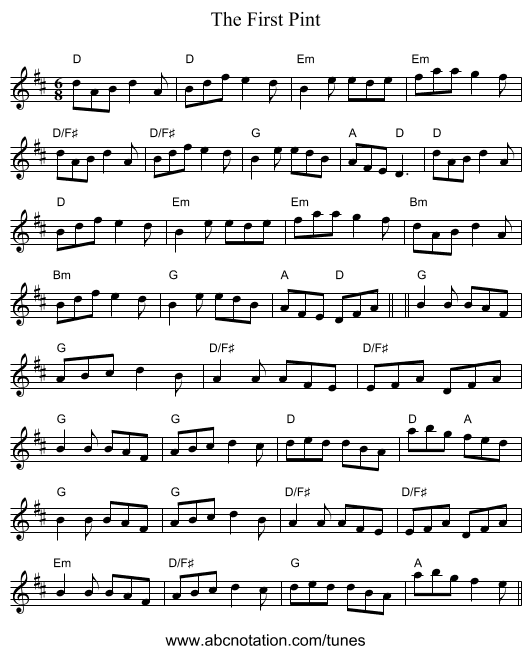 The First Pint - staff notation