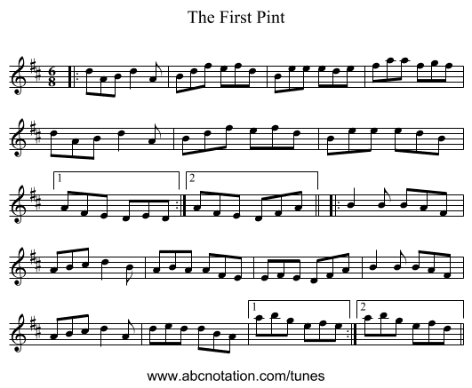 The First Pint - staff notation