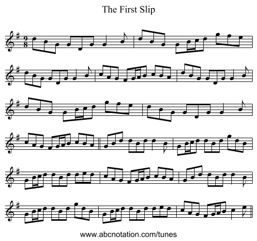 The First Slip - staff notation