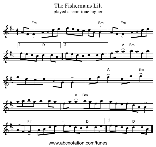 The Fishermans Lilt - staff notation