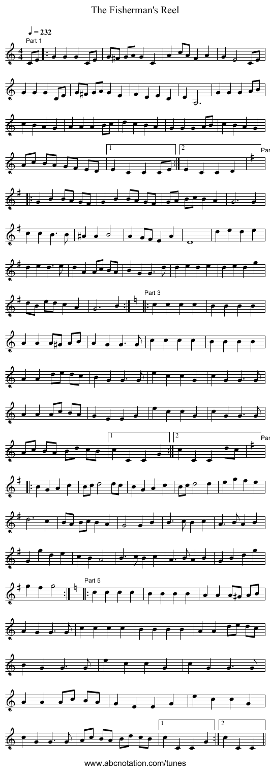 The Fisherman's Reel - staff notation