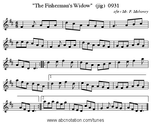 The Fisherman's Widow  (jig)  0931 - staff notation