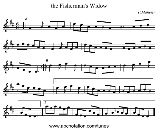 the Fisherman's Widow - staff notation