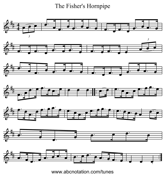 The Fisher's Hornpipe - staff notation