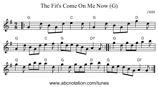 The Fit's Come On Me Now (G) - staff notation