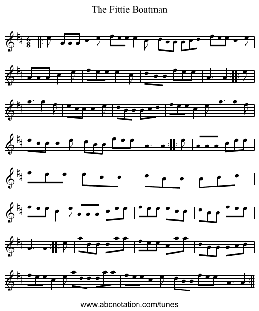 The Fittie Boatman - staff notation