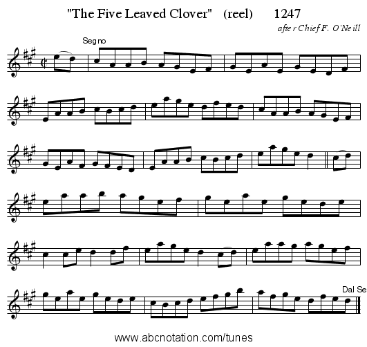 The Five Leaved Clover   (reel)      1247 - staff notation