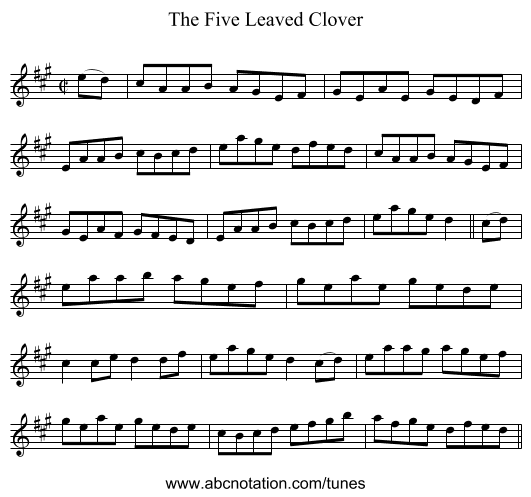 The Five Leaved Clover - staff notation