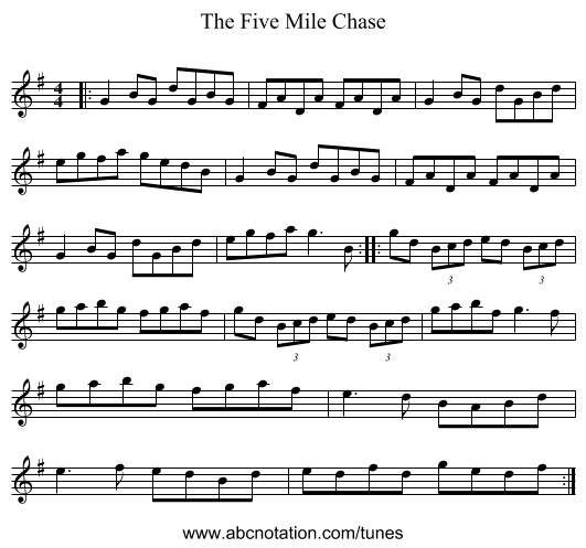 The Five Mile Chase - staff notation