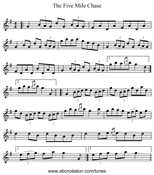 The Five Mile Chase - staff notation