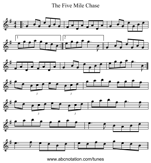 The Five Mile Chase - staff notation