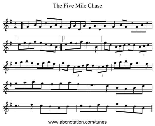 The Five Mile Chase - staff notation