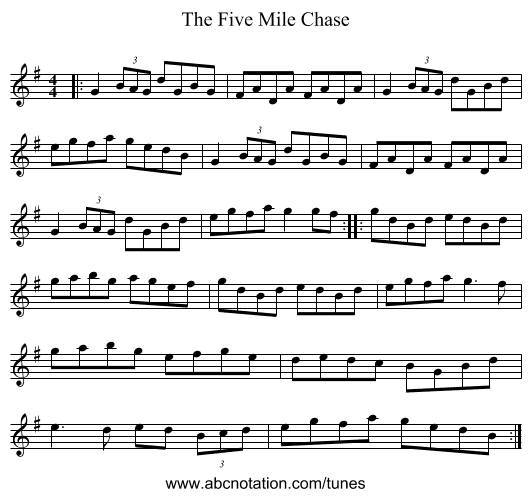 The Five Mile Chase - staff notation