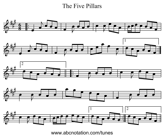 The Five Pillars - staff notation