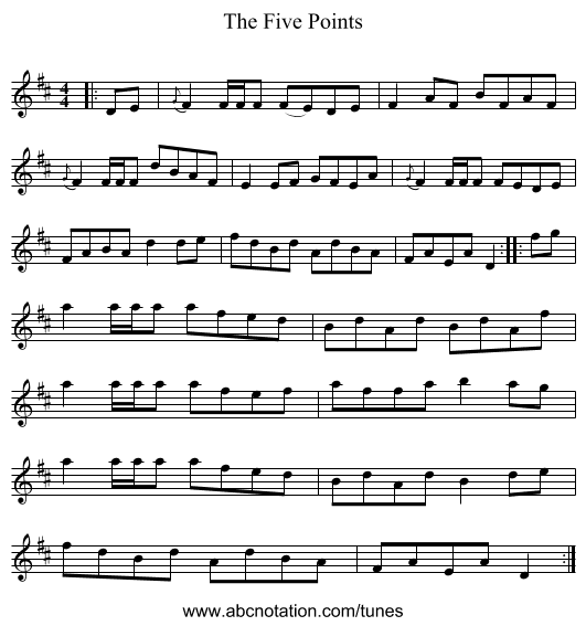 The Five Points - staff notation