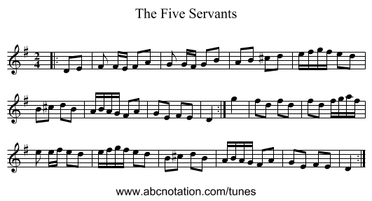 The Five Servants - staff notation