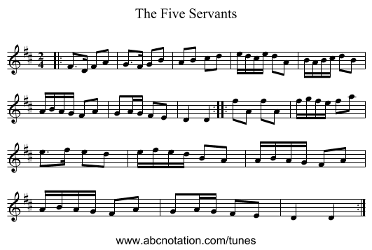 The Five Servants - staff notation