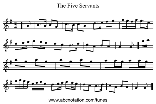 The Five Servants - staff notation
