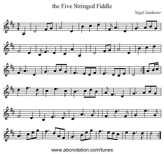 the Five Stringed Fiddle - staff notation