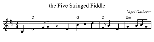 the Five Stringed Fiddle - staff notation