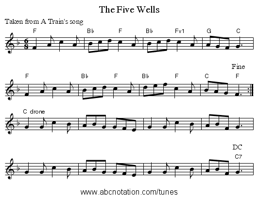 The Five Wells - staff notation
