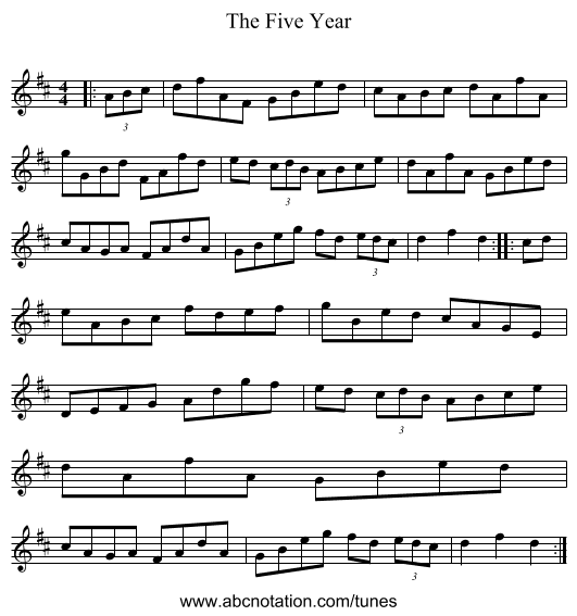 The Five Year - staff notation