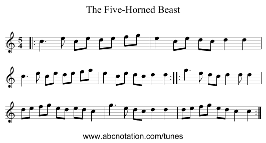 The Five-Horned Beast - staff notation