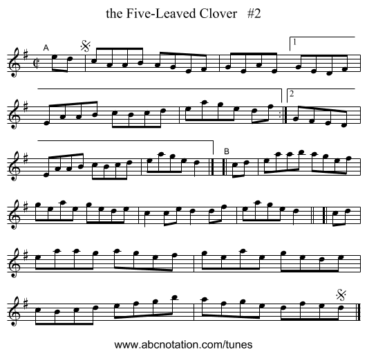 the Five-Leaved Clover   #2 - staff notation