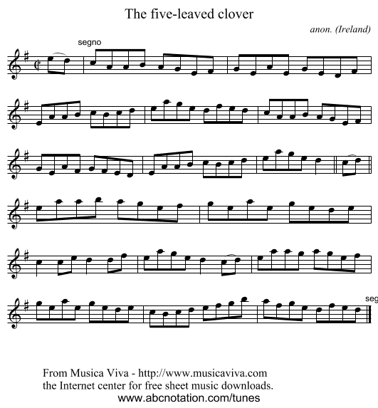 The five-leaved clover - staff notation