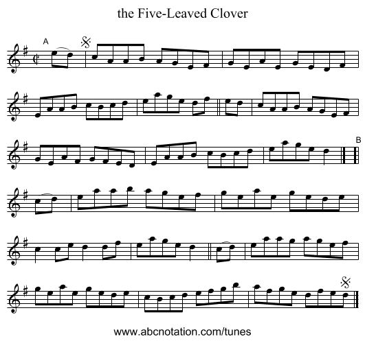 the Five-Leaved Clover - staff notation